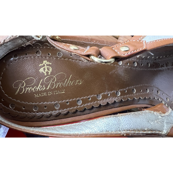 Brooks Brothers Canvas and Leather Woman Size 10 Made In Italy Sling back Heels - Picture 8 of 11